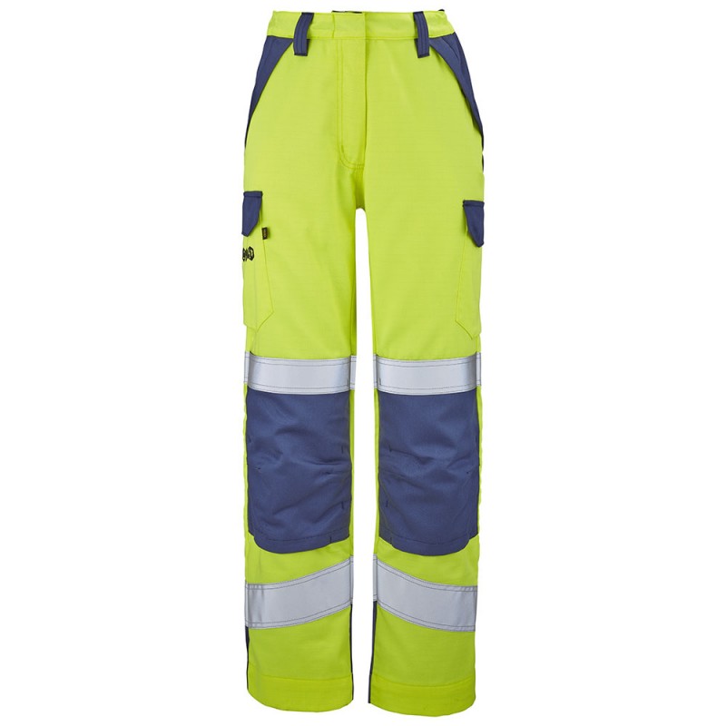 Pantalon multirisques, haute visibilité pour femme CEPOVETT 9B118496 Jaune fluo/marine. Vu de face