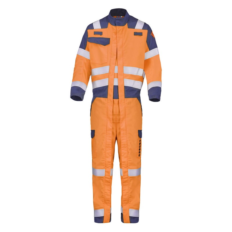 Combinaison multirisques, haute visibilité CEPOVETT 9J728505 Orange fluo/marine. Vu de face