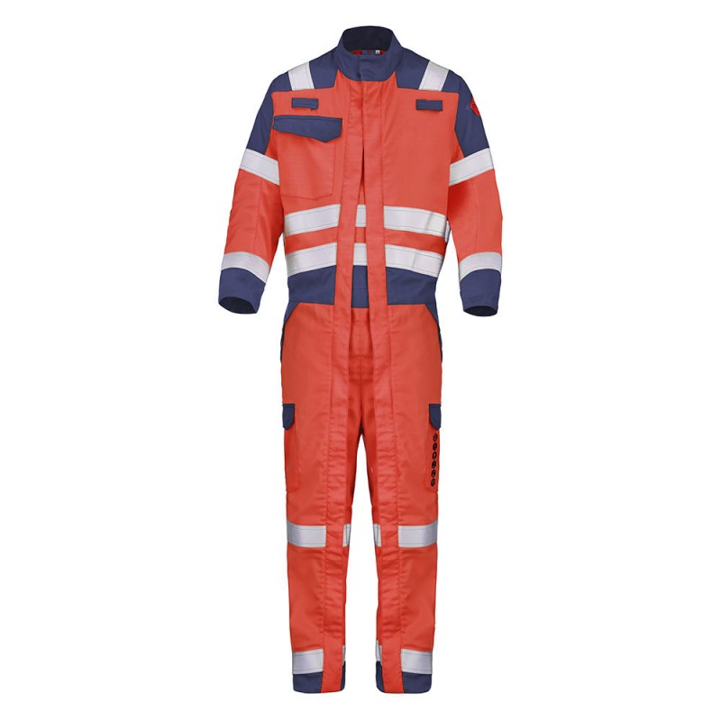 Combinaison multirisques, haute visibilité CEPOVETT 9J728505 Rouge fluo/marine. Vu de face