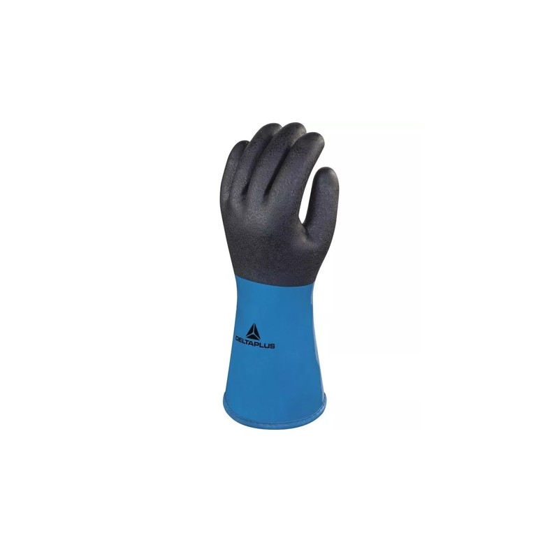Gant protection contre les produits chimiques DELTA PLUS VV837 Noir/bleu. Vu de derrière la main