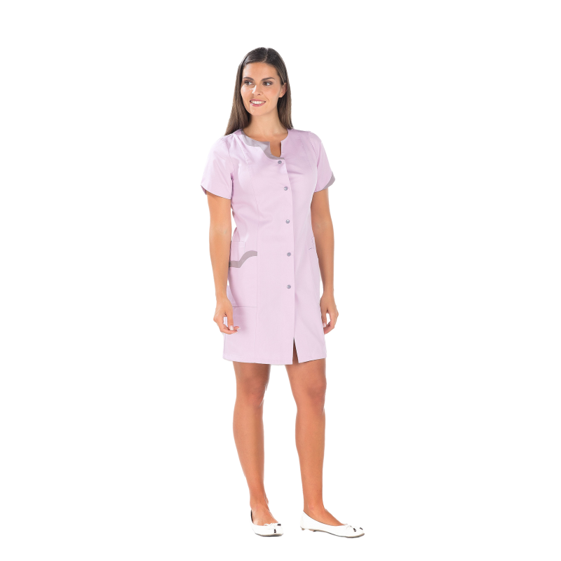 Blouse de travail femme manches courtes REMI Clara Rose/zinc. Vu de face