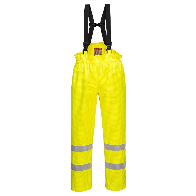 Pantalon à bavette doublé respirant Multirisques HV Jaune/Marine. Vu de face