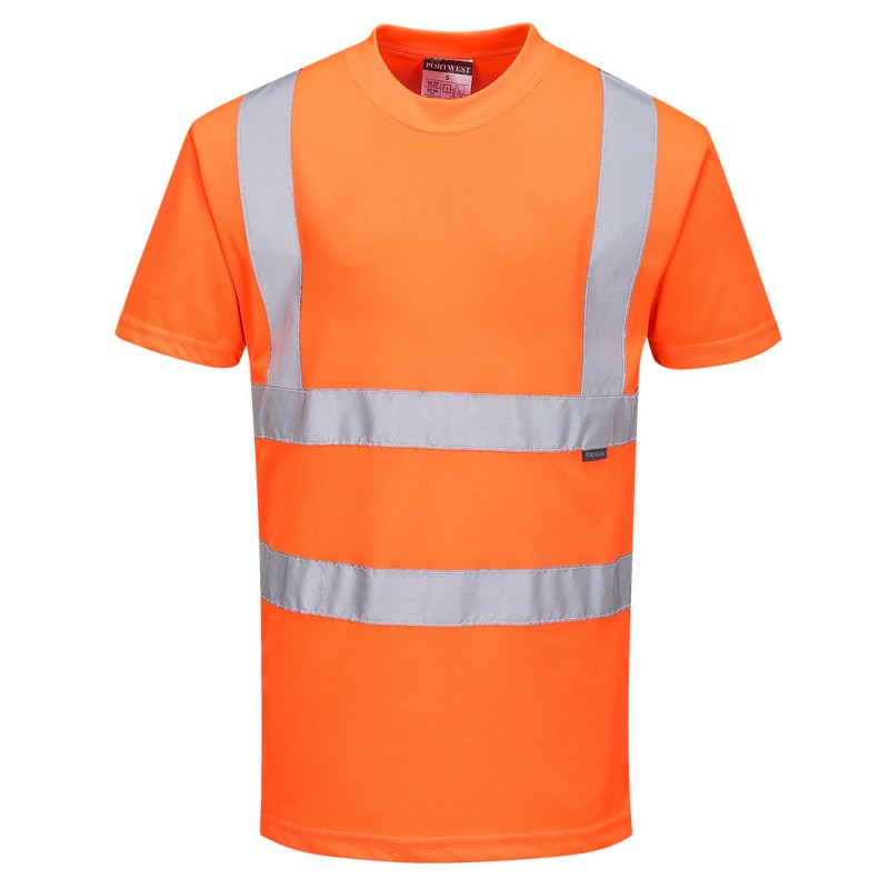 T-shirt Haute-Visibilité bandes Baudrier 3M™ Portwest Orange Fluo. Vu de face
