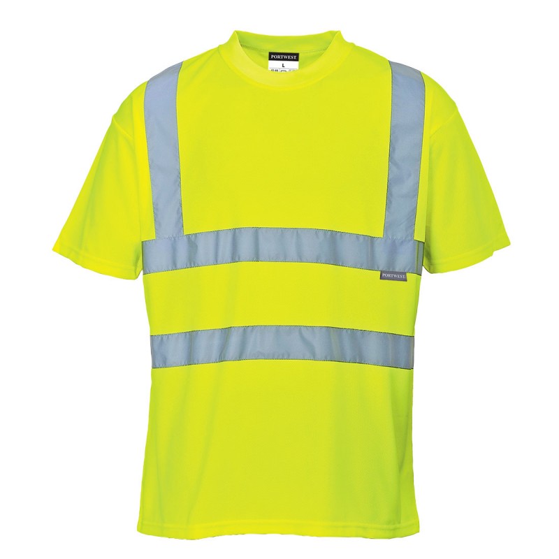 T-shirt Haute-Visibilité avec bandes baudrier 3M™ coloris Jaune. Vu de face
