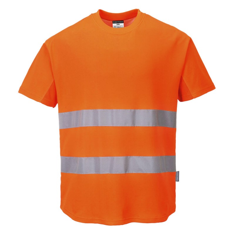 T-shirt HV aéré manches courtes EN ISO 20471 Classe 3 coloris Orange fluo. Vu de face