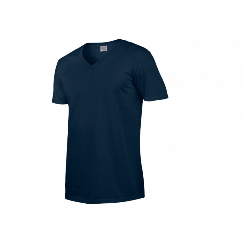 T-shirt coton col V manches courtes SOFTSTYLE coloris Navy. Vu de face