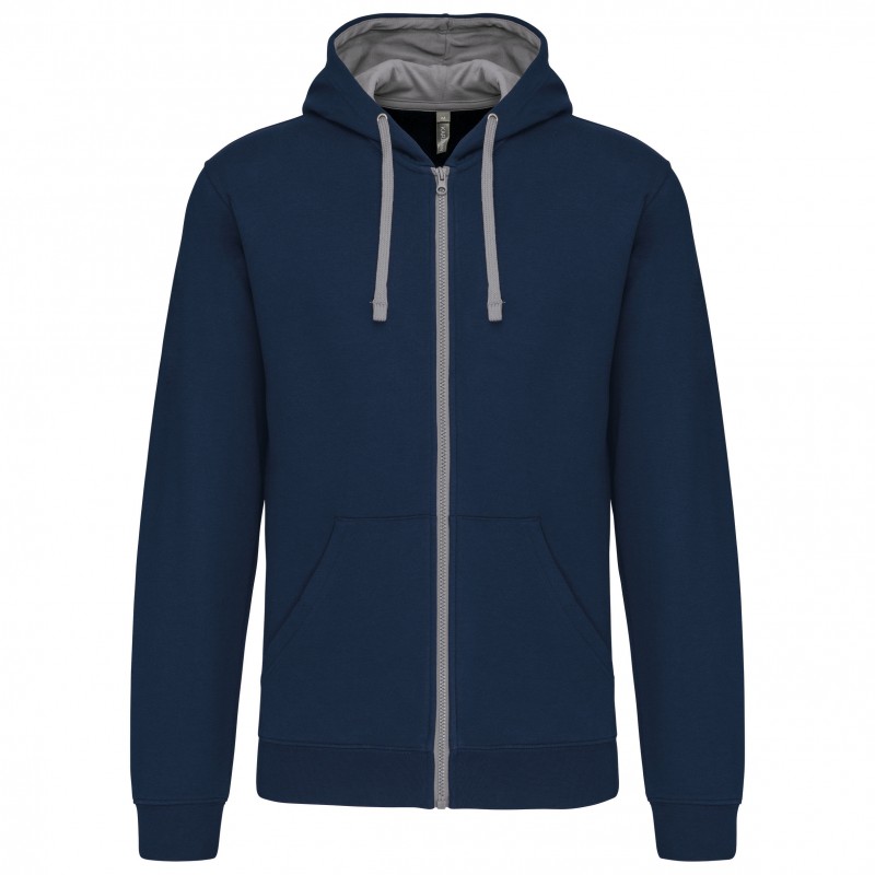 Sweat-shirt zippé avec capuche contrastée TopTex K466 Marine/Gris. Vu de face