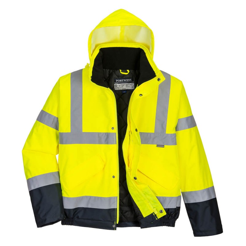 Blouson Haute Visibilité bicolore Classe 3 coloris Jaune Fluo/Marine. Vu de face