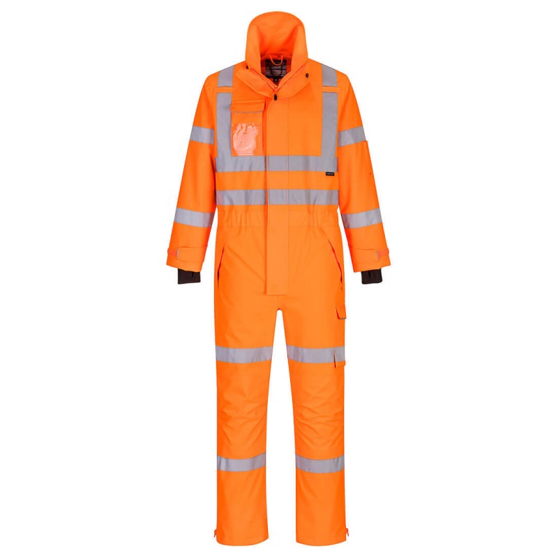 Combinaison haute visibilité et imperméable Portwest S593 Orange fluo. Vu de face