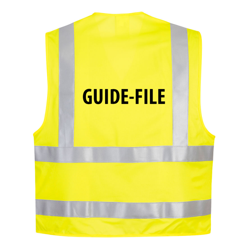 Gilet de sécurité Atex et haute visibilité Jaune fluo avec sérigraphie GUIDE-FILE