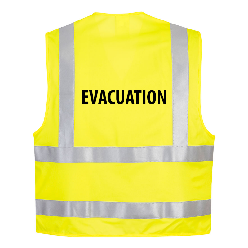 Gilet de sécurité Atex et haute visibilité Jaune fluo avec sérigraphie EVACUATION