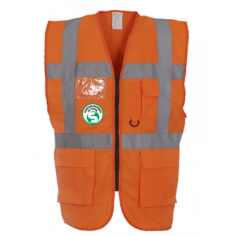 Gilet de sécurité haute visibilité S.S.T PORTWEST S476 Orange fluo. Face