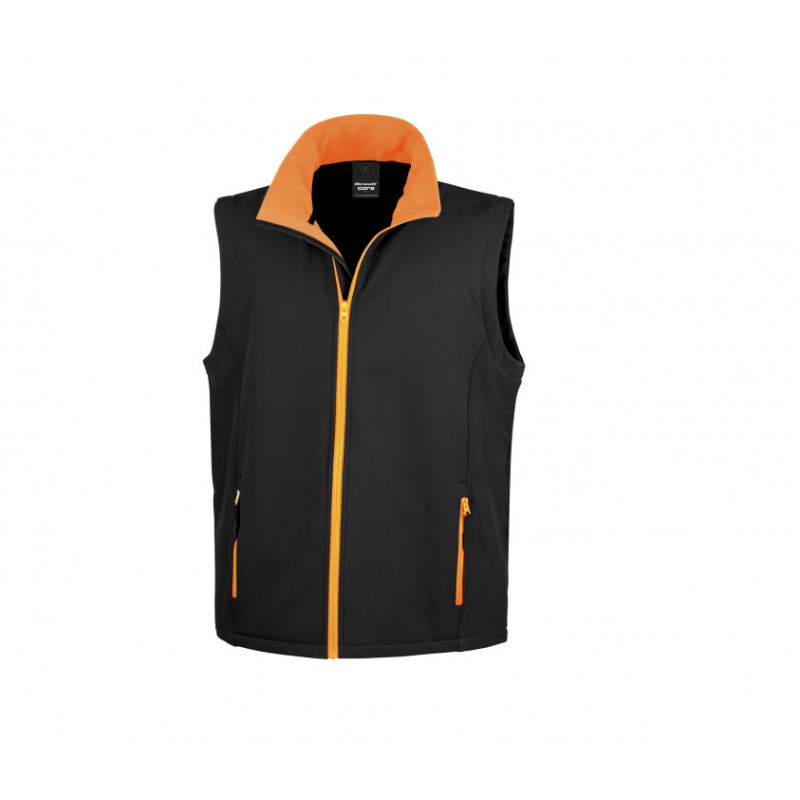Bodywarmer softshell tient chaud + imperméable IMBRETEX RS232 Noir/orange. Vu de face
