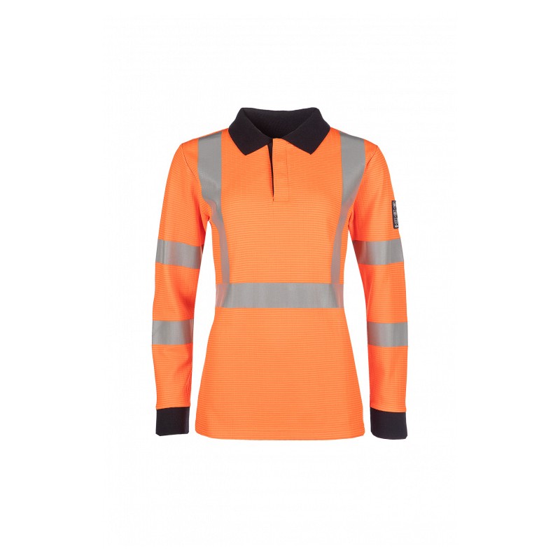 Polo manches longues pour femmes multirisques et haute visibilité SIOEN - AMELIA Orange fluo. Vu de face