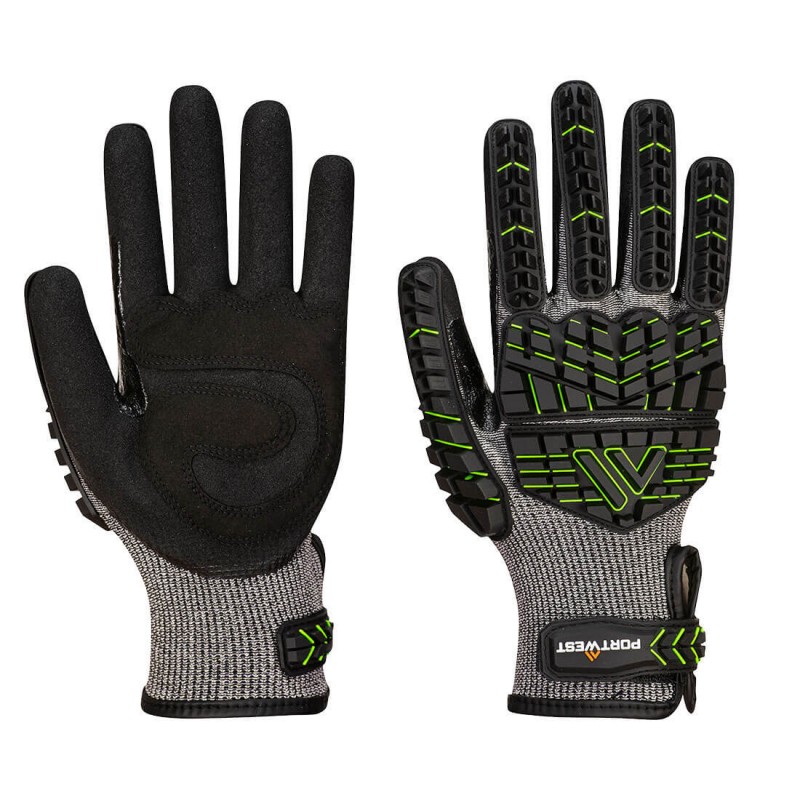 Gants anti-impact en mousse nitrile PORTWEST A755 Noir/vert