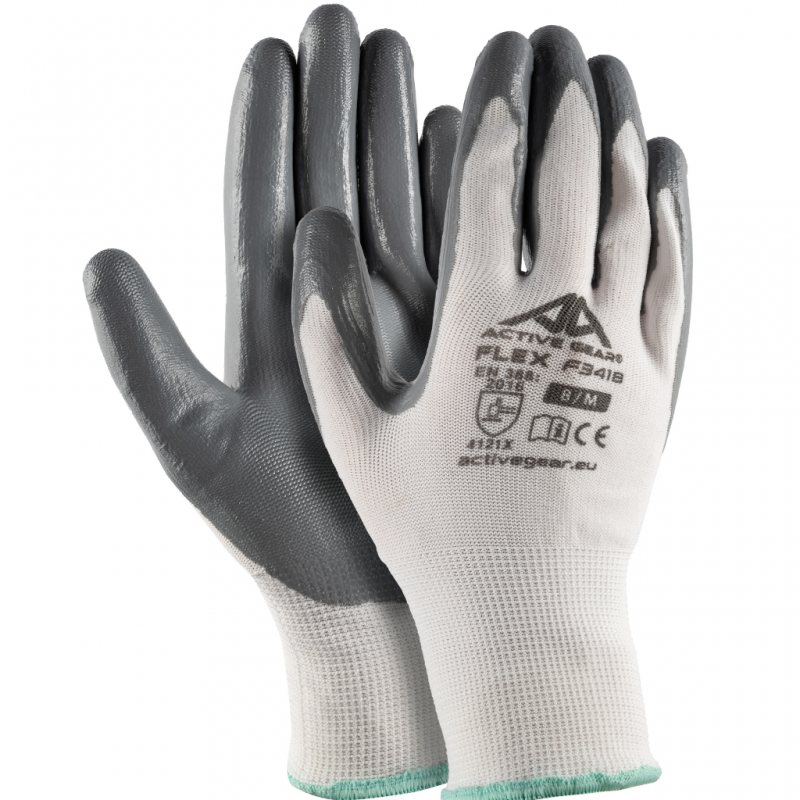 Gants en tricot sans enduction en polyester ACTIVE GEAR - F3420NP Gris. Vu paume et dos de la main