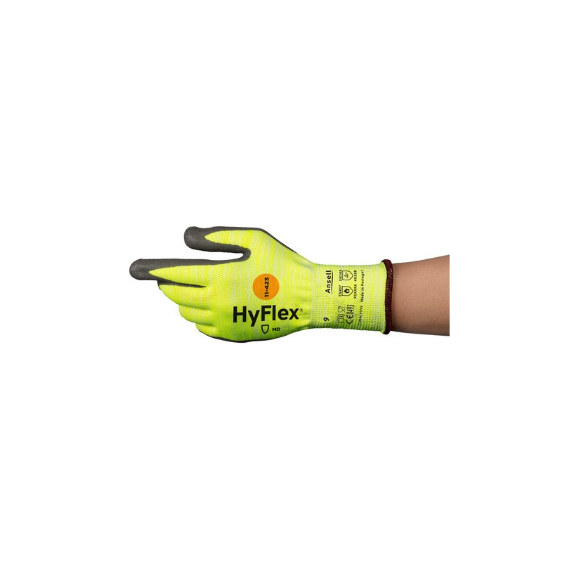 Gants industriels résistant à la chaleur jusqu'à 100°C ANSELL - 11-423 Jaune/gris. Vu dos de la main