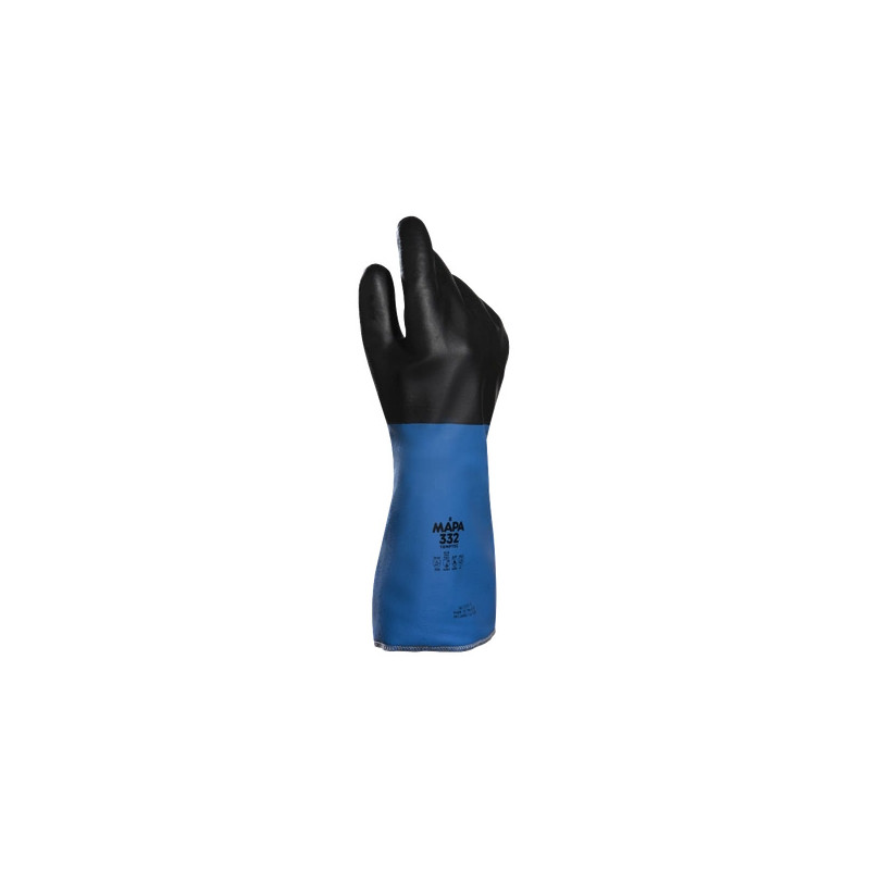 Gants isolation thermique et protection chimique MAPA - TempTec 332 Bleu/noir. Vu dos de la main