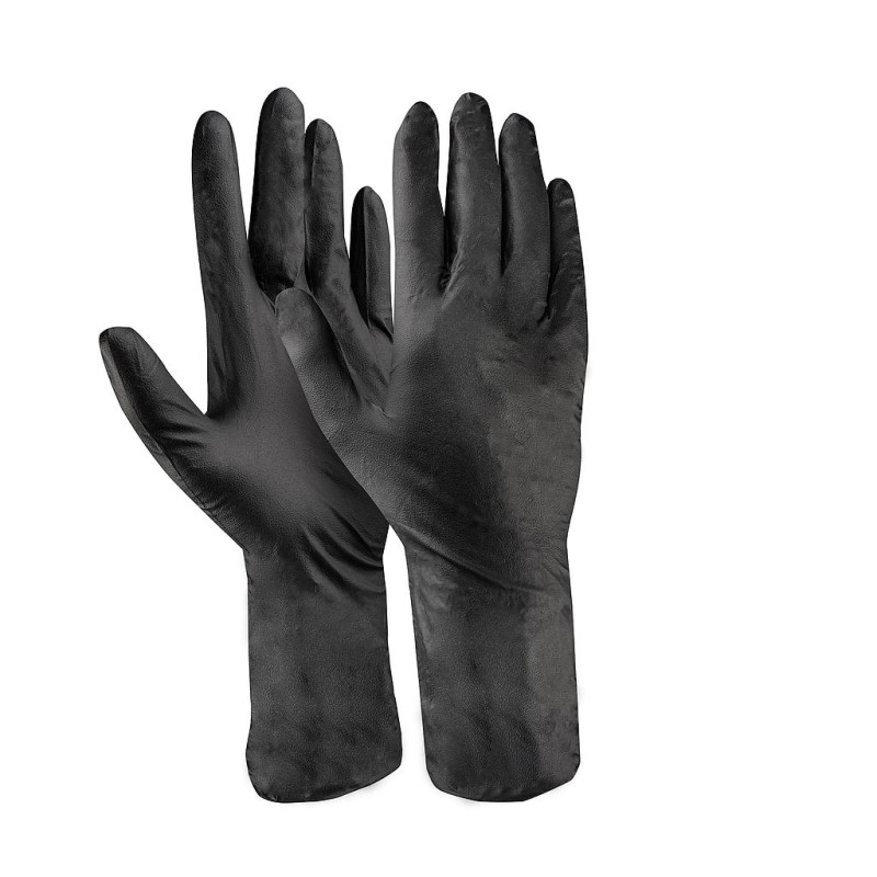 Gants jetables en nitrile, protection contre les produits chimiques ACTIVE GEAR - D3630 Noir. Vu dos et paume de la main