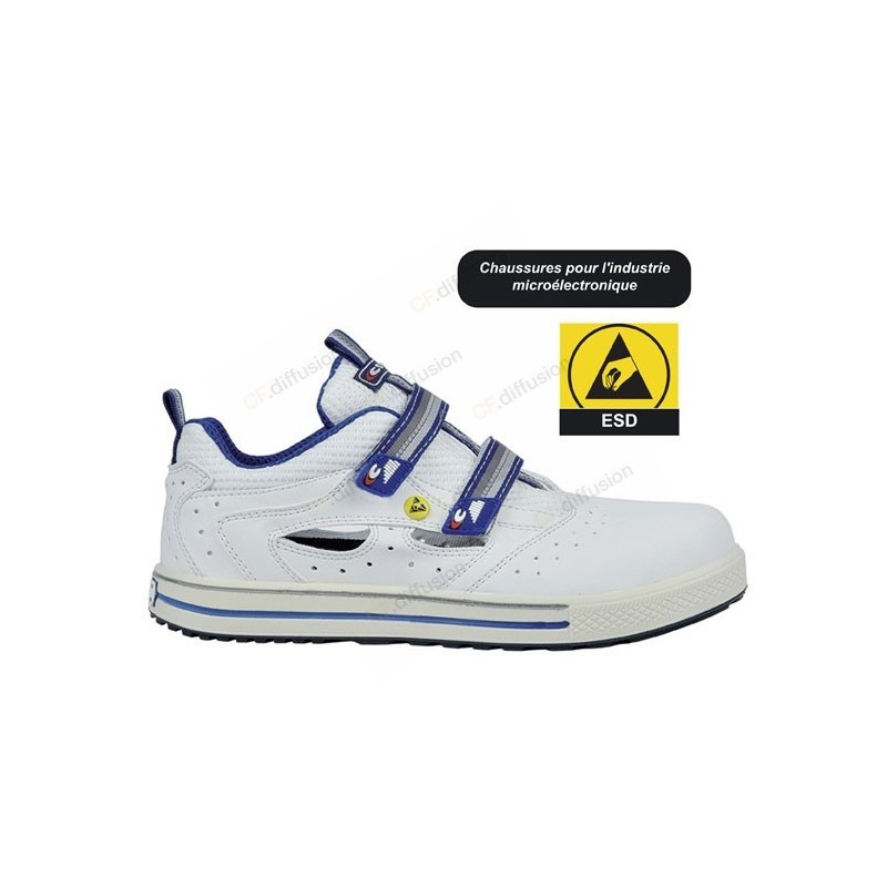Chaussure de sécurité basse ESD S1P SRC - COFRA - FADE Blanc. Vu de côté