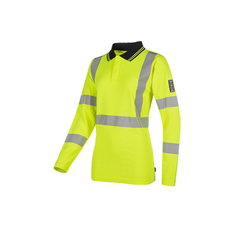 Polo manches longues pour femmes multirisques et haute visibilité SIOEN - AUGUSTINE Jaune fluo. Vu de profil