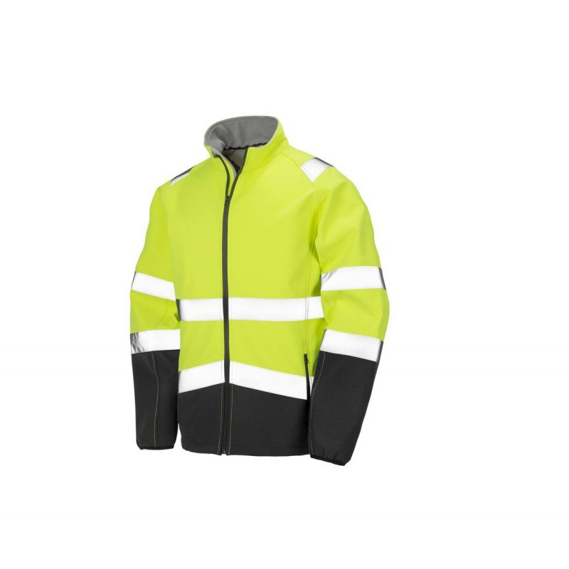 Veste Softshell haute visibilité, imperméable Jaune fluo. Vu de face