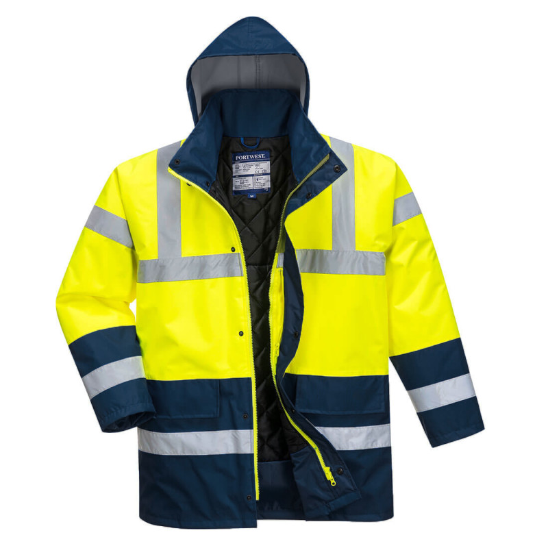 Parka Portwest S466 Haute visibilité Jaune fluo / marine . Vu de face