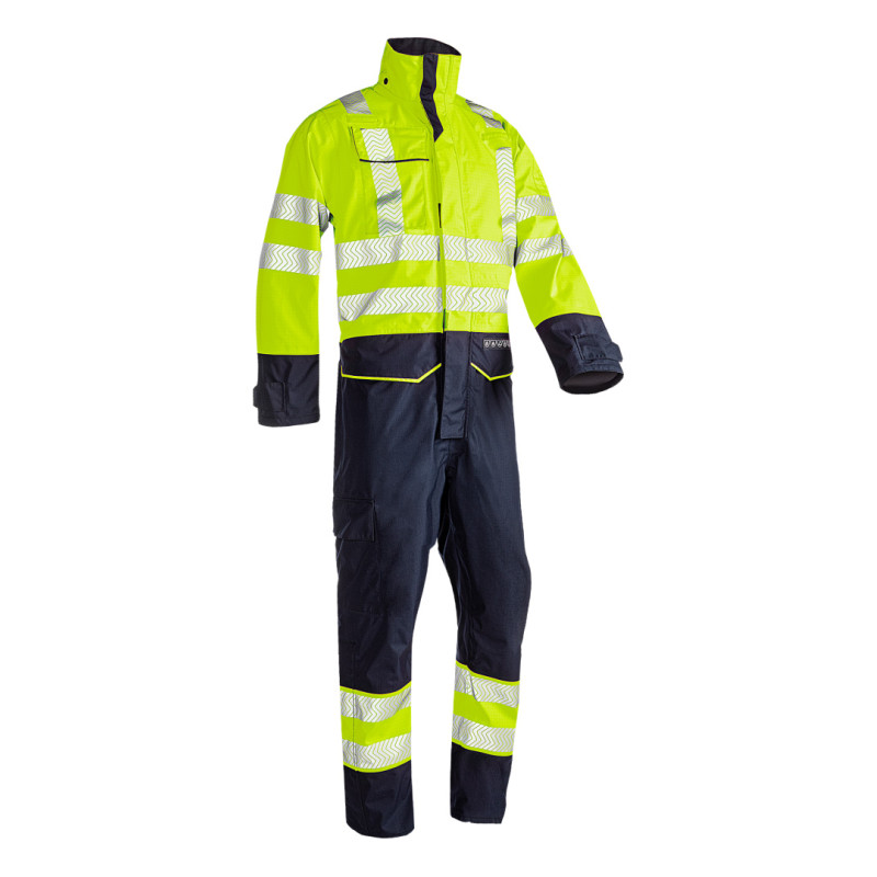 Combinaison haute visibilité, atex et imperméable SIOEN - AKSDAL Jaune fluo/marine. Vu de face