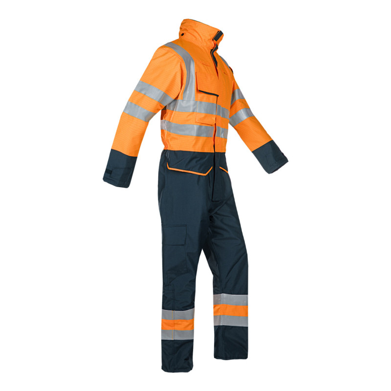 Combinaison contre le froid d'hiver, Atex, haute visibilité, imperméable SIOEN - Carret Orange fluo/marine. Vu de face