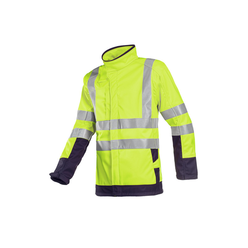 Softshell multirisques et haute visibilité, protection ARC SIOEN - Playford Jaune fluo/marine. Vu de face