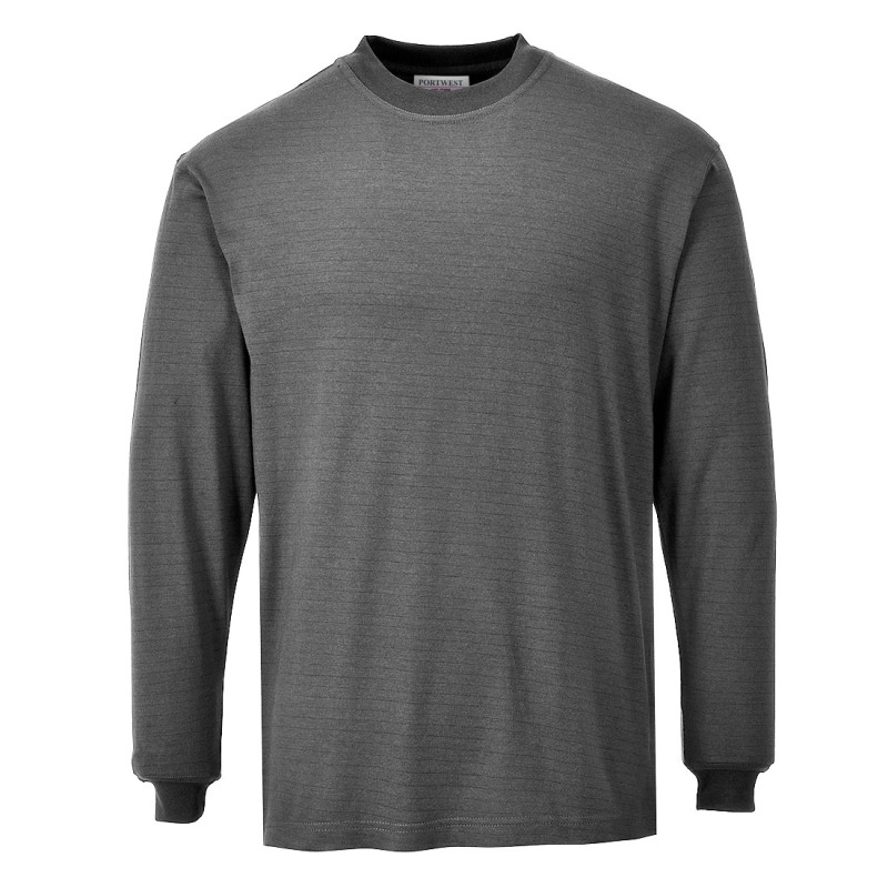 Tee-shirt antistatique et résistant aux flammes manches longues Portwest FR11 Gris. Vu de face