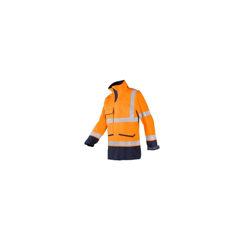 Parka imperméable, haute visibilité avec protection ARC électrique SIOEN - FALCON Orange fluo/marine. Vu de face
