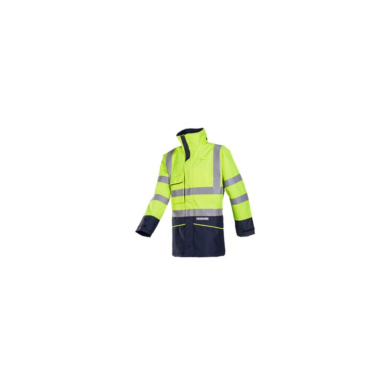 Parka  haute visibilité, ignifuge et antistatique, imperméable SIOEN HEDLAND Jaune fluo/marine