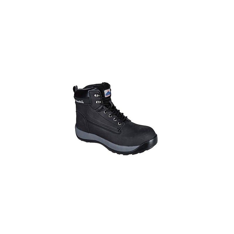 Chaussure de sécurité haute en cuir nubuck étanche, S3 HRO, Portwest FW32 Noir. Vu de profil