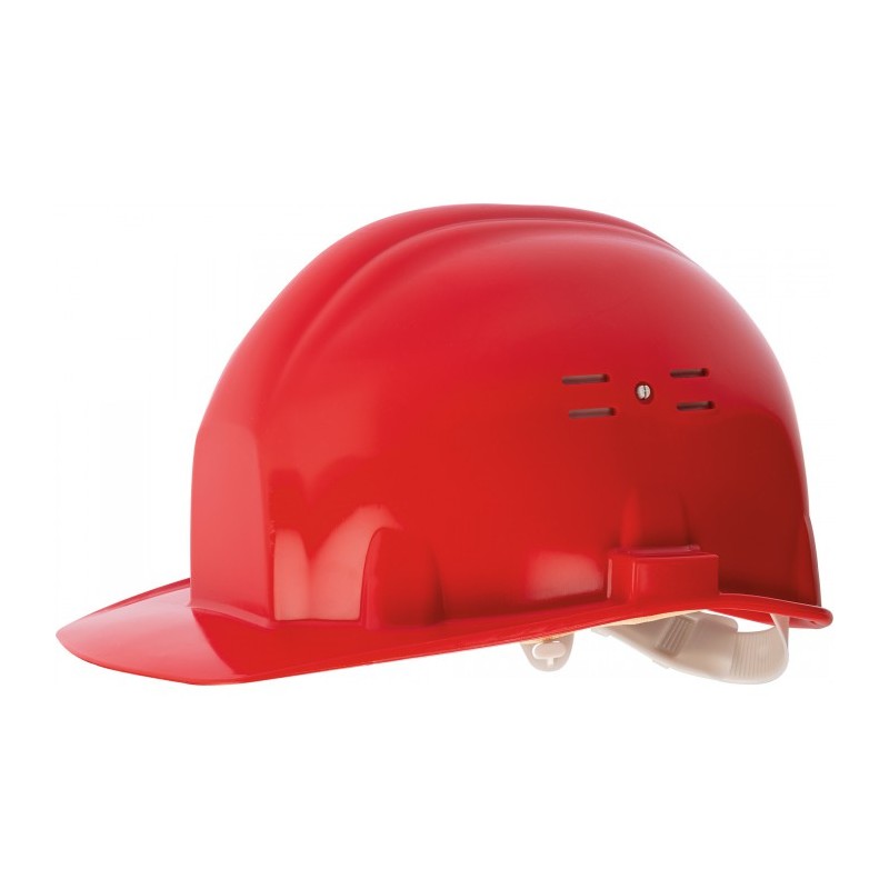 Casque de chantier avec aération COVERGUARD MO65100 Rouge. Vu de profil