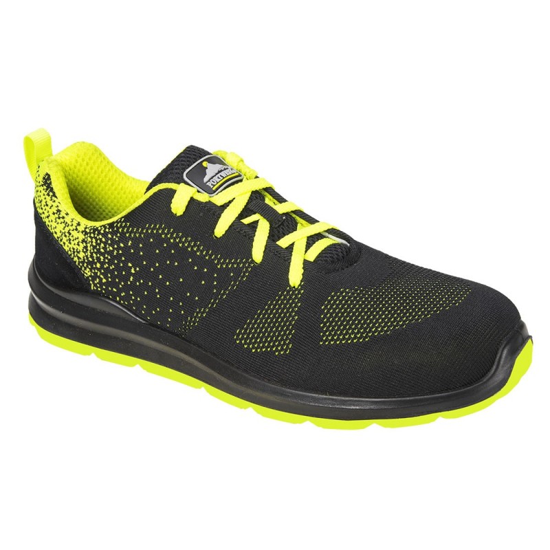 Basket de sécurité confortable, S1P Portwest FT25 Noir/Vert. Vu de profil