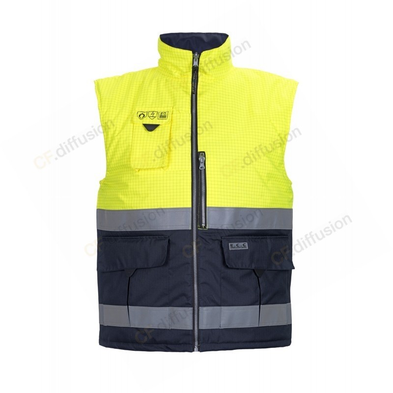 Gilet ATEX, haute visibilité SEYNTEX METZ Jaune / Marine. Vu de face