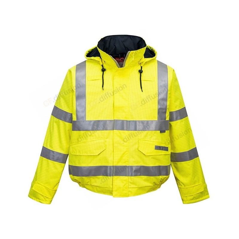 Blouson Portwest S773 Haute visibilité, pluie, Bizflamme, antistatique et flamme retardant Jaune fluo. Vu de face