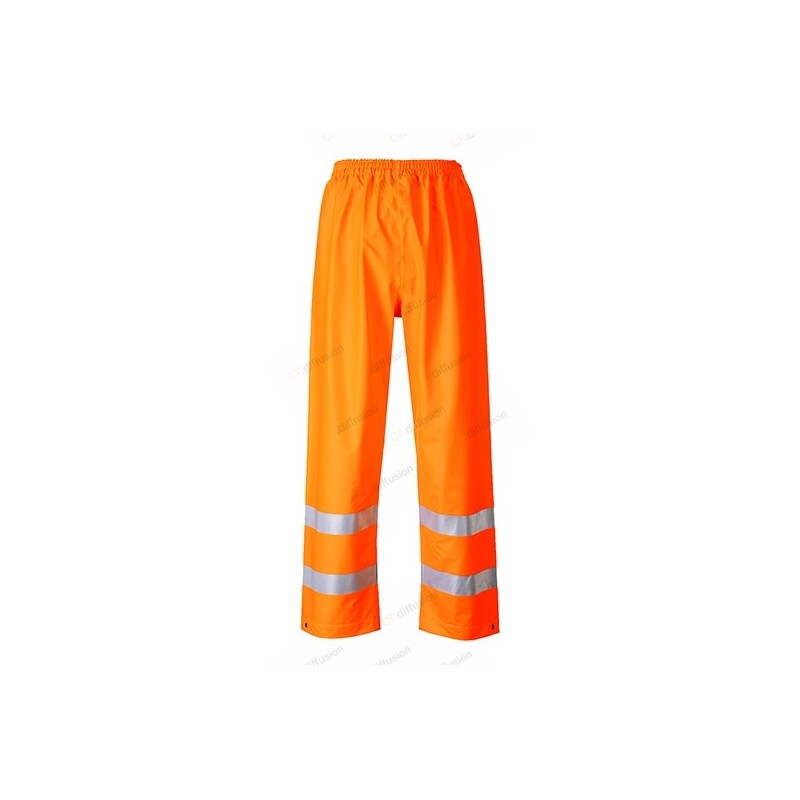 Pantalon de pluie Portwest FR41 Haute visibilité, résistant aux flammes orange fluo. Vu de face