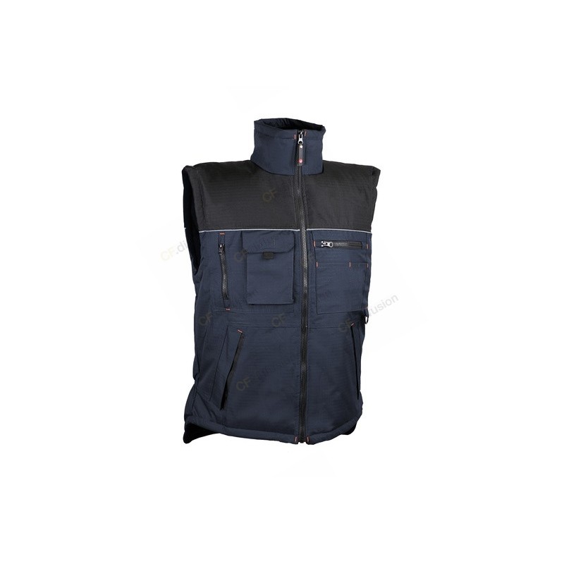 Gilet imperméable Singer Safety GASMA Noir / Bleu marine. Vu de face