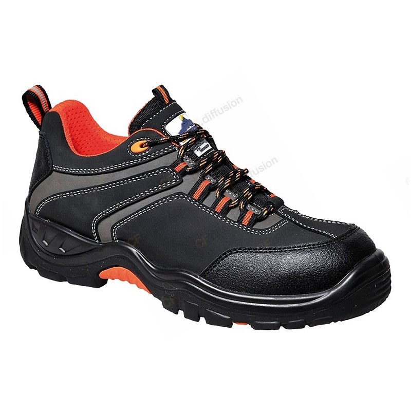 Chaussure de sécurité basse, S3 HRO SRC, Portwest FC61 Noir. Vu de profil