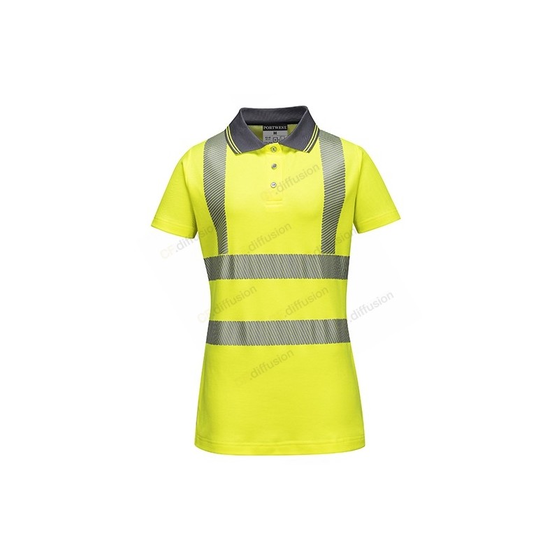 Polo manches courtes pour femme LW72 Haute visibilité Jaune fluo. Vu de face