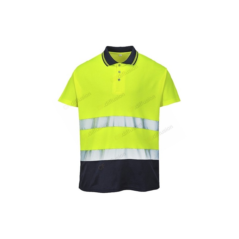 Polo Portwest S174 Haute visibilité Jaune fluo / Marine. Vu de face