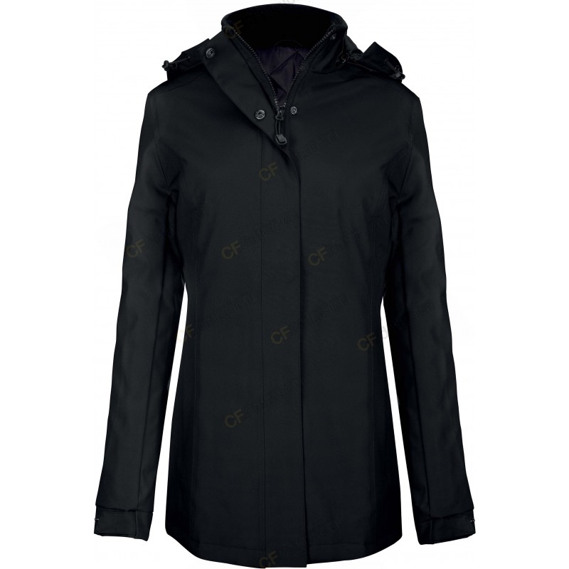 Parka pour femmes en polyester avec doublure matelassée Noir. Vu de face