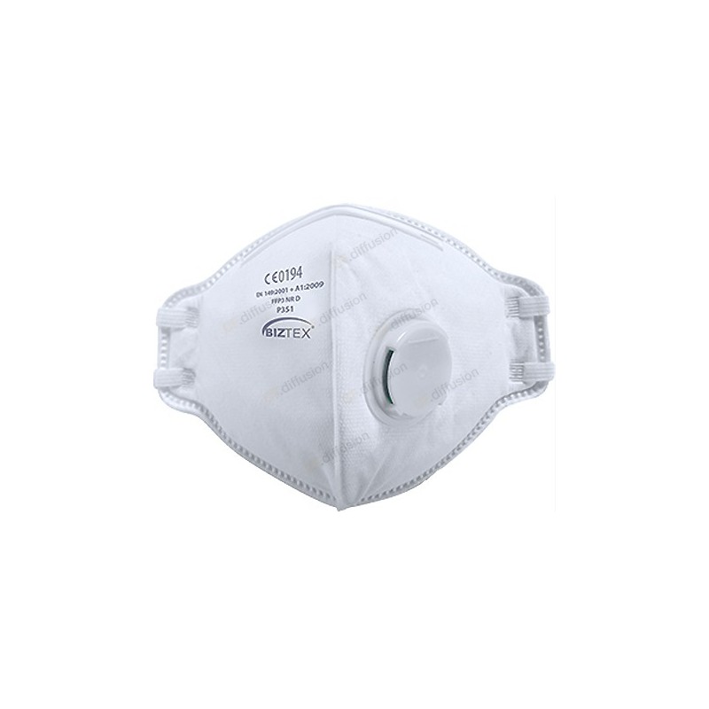 Masque de protection FFP3 pliable PORTWEST P351 Blanc. Vu de face