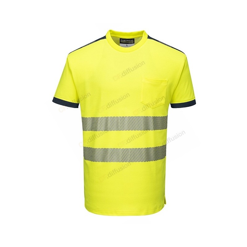 T-shirt Portwest T181 Haute visibilité Jaune fluo. Vu de face