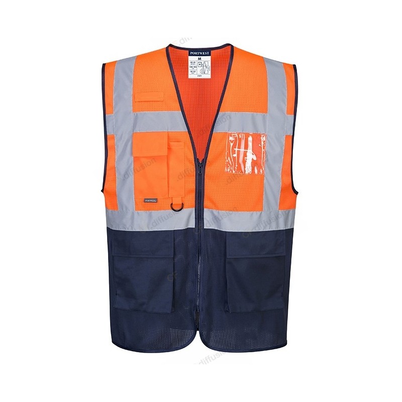 Gilet Portwest C377 MeshAir Haute visibilité Orange fluo. Vu de face