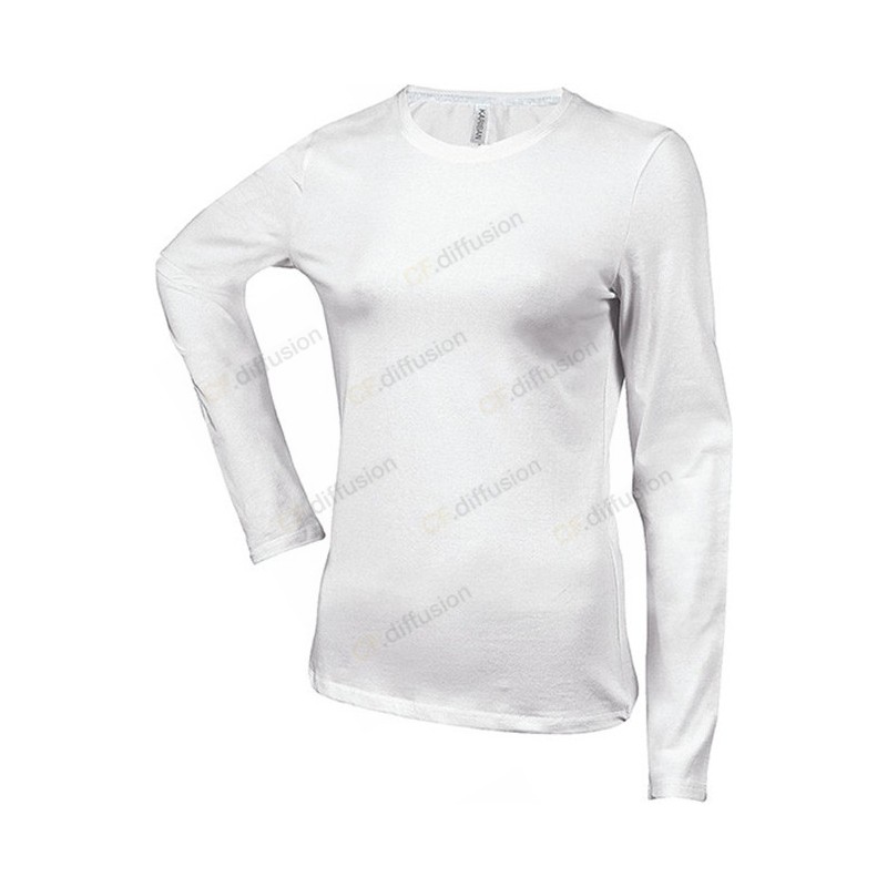 Tee-shirt femme manches longues Fruit Of The Loom Blanc. Vu de face